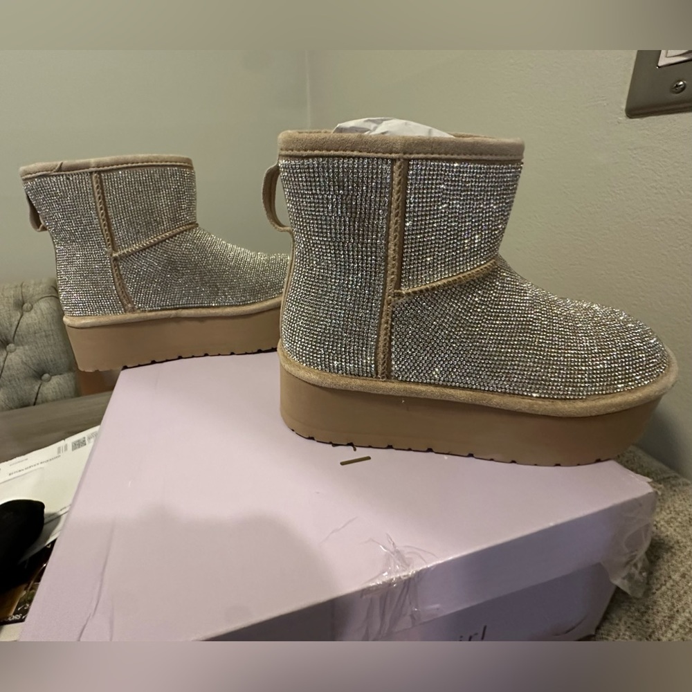 Beige Madden Girl Sequent Boots Size 6